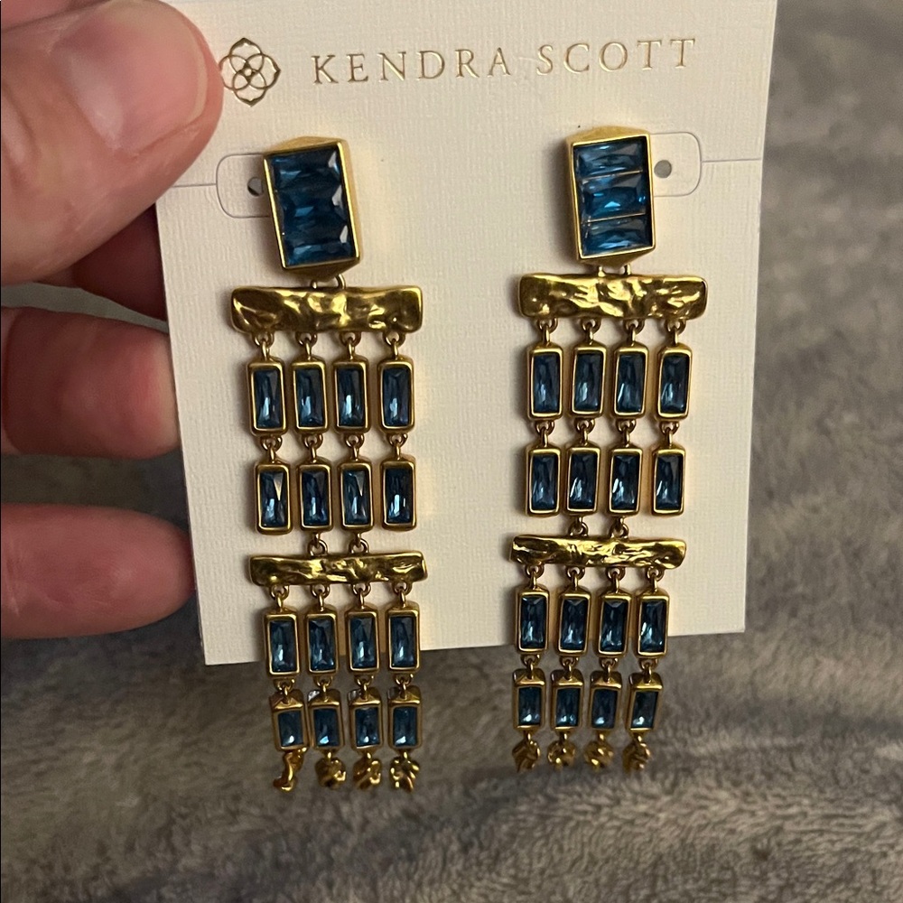 Kendra Scott Gold Chandelier Earrings with Blue Accents